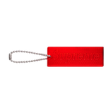 Courtside Gear red Supreme reflective rectangular keychain with a silver ball chain attachment